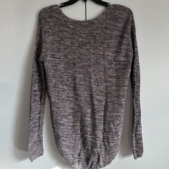 XS, Multicolored Knit V-Neck Tunic Sweater, Pink, Black, White - Picture 3 of 3
